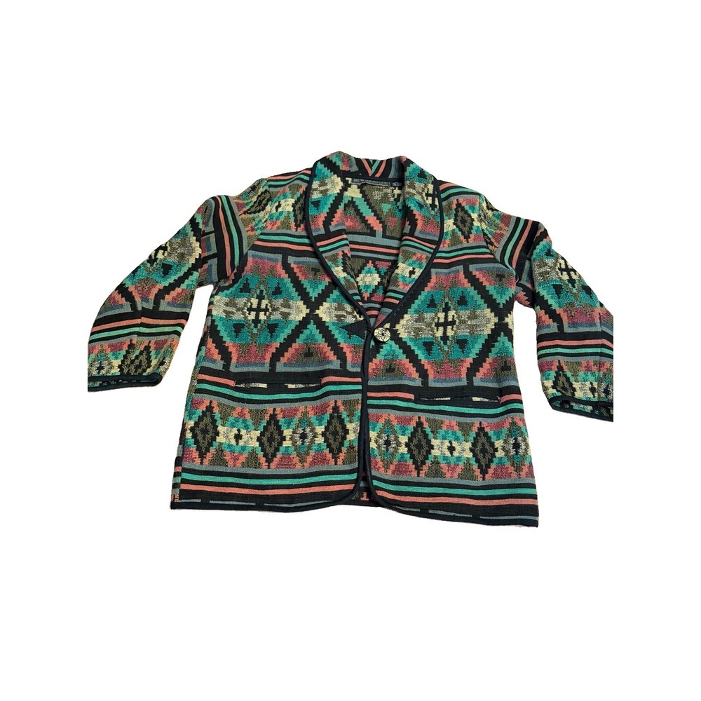 VTG 90s Aztec Navajo Tapestry Jacket Size XL Southwestern Tribal Hippie Boho 80s